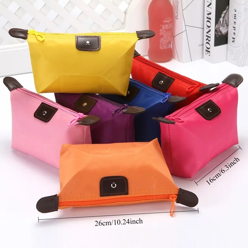 trousse de maquillage pliante couleur bonbon, organisateur cosmétique portable de voyage avec sangle de transport