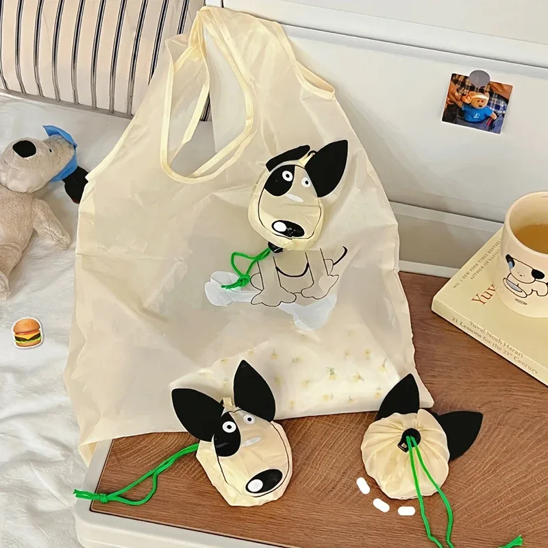 sac de courses pliable en forme de chien mignon, sac fourre-tout écologique en polyester durable pour les courses, sac à main portable et léger, pochette de rangement réutilisable