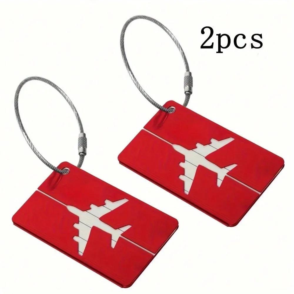 étiquette de bagage en aluminium étanche, motif avion minimaliste avec anneau en acier inoxydable, porte-passe d'embarquement, porte-carte d'identité de voyage