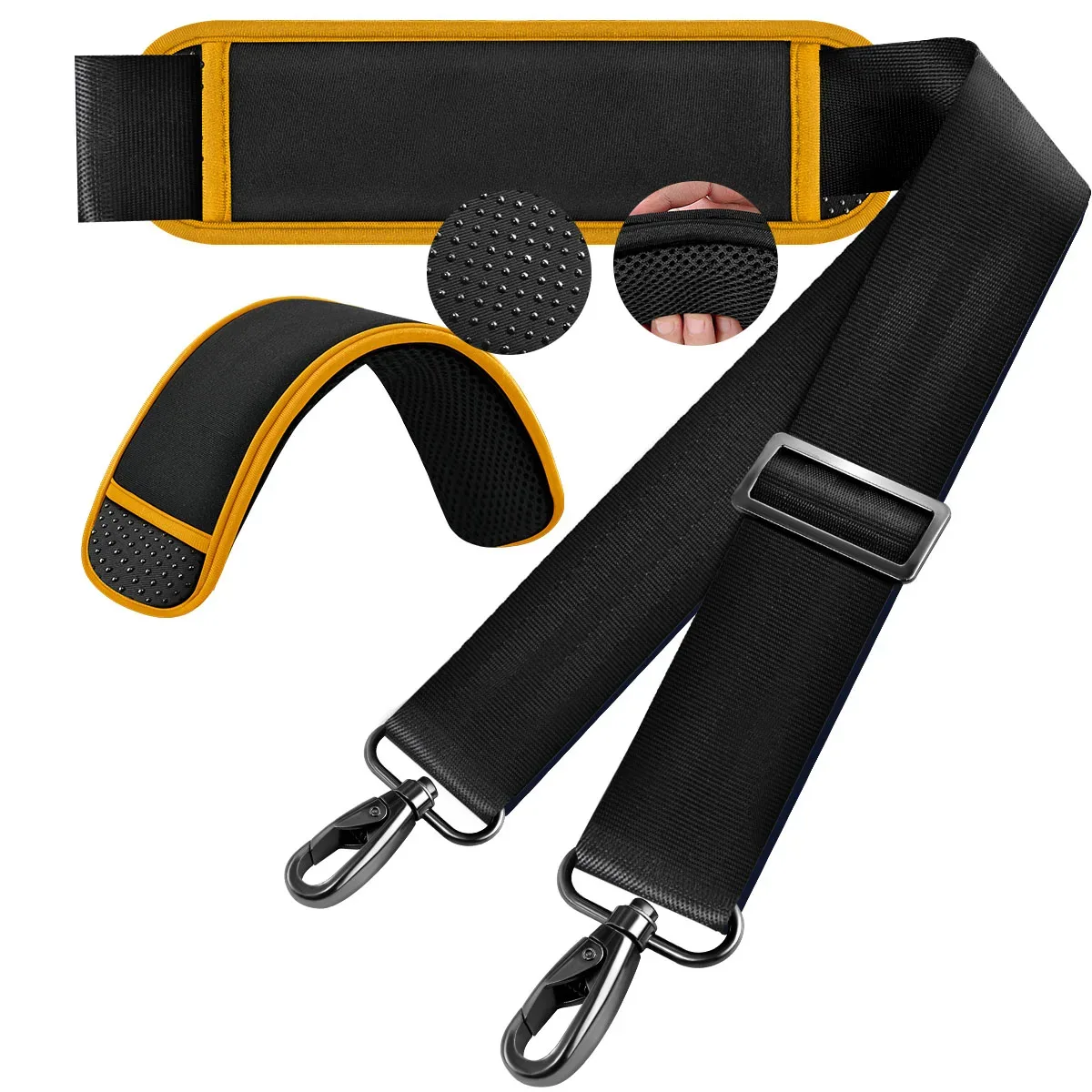 ceinture sac nylon noir rembourrée points supérieurs sacoche ordinateur portable bandoulière longueur réglable usage voyage