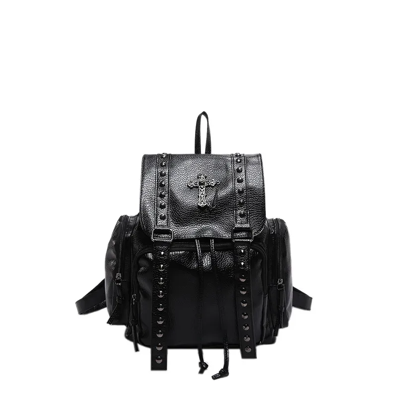 sac à dos punk à rivets pour femme en cuir pu avec fermeture à cordon pour usage quotidien