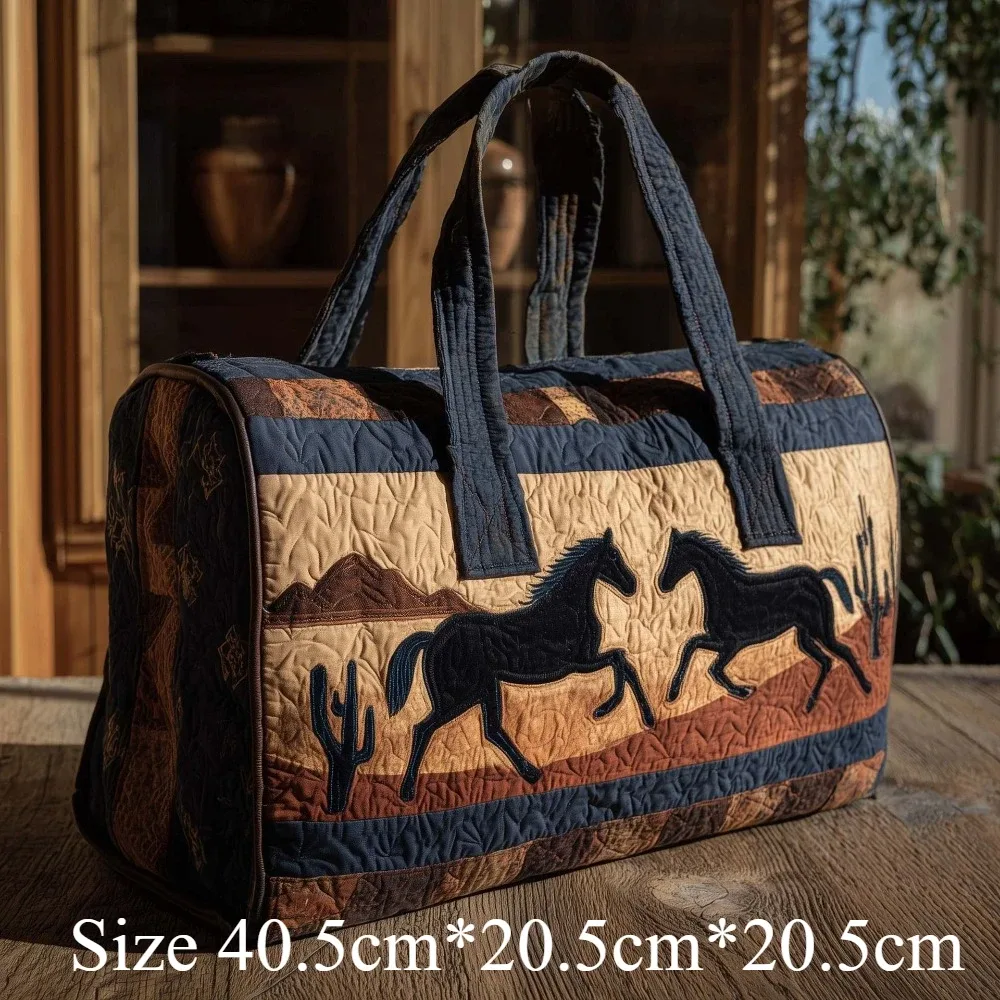 sac fourre-tout matelassé 3d de style occidental, imprimé cheval en course, cactus, bohème, sac de voyage, sac à bandoulière fait à la main, grande capacité, sac de transport