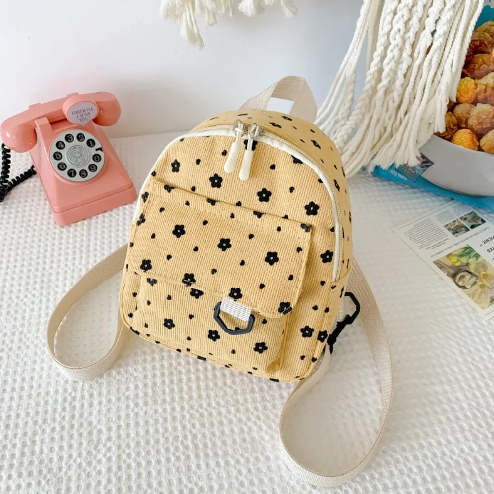 petits sacs à dos imprimés de fleurs, légers, à poches multiples, en velours côtelé, mini sac à dos pour dames, mode femmes, sac à bandoulière 4 couleurs