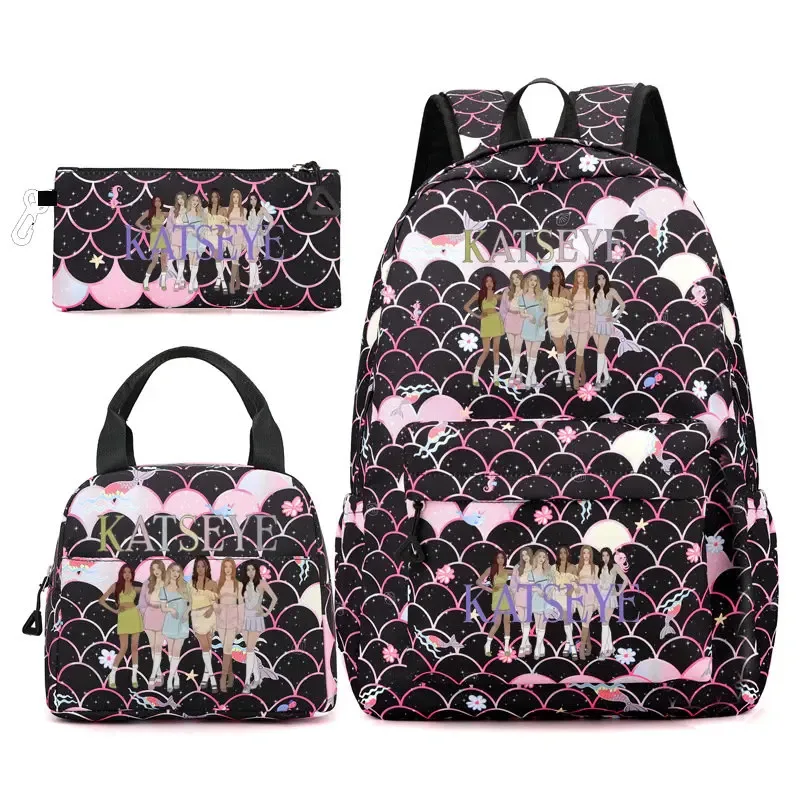 sac dos polyester motifs groupe filles poignée supérieure glissière capacité 20 35 litres unisexe couleurs rose clair violet bleu clair