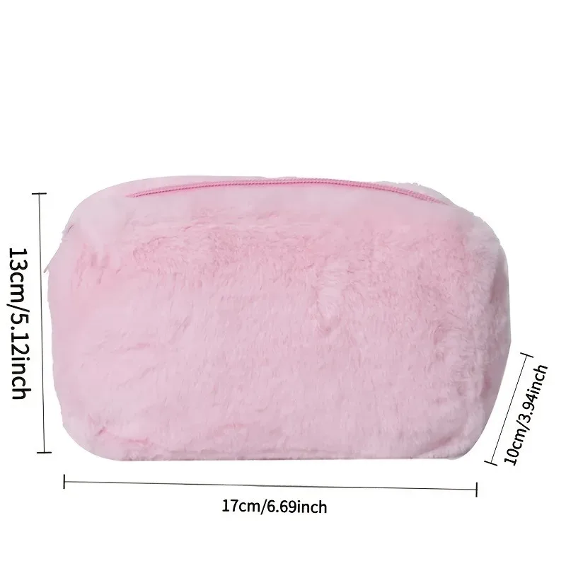 1 joli sac de rangement pour maquillage en peluche - sac de maquillage simple en nylon, adapté aux voyages et aux étudiants, confortable et moelleux, grande capacité, adapté à l'hiver, disponible en rose et autres couleurs, non lavable