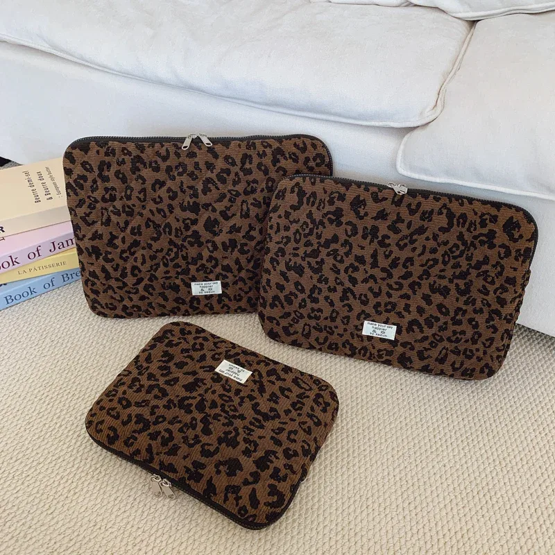 sac de rangement pour ordinateur portable en velours côtelé, léger et décontracté, imprimé léopard, décoration, 11/13/15 pouces, adapté au déplacement quotidien