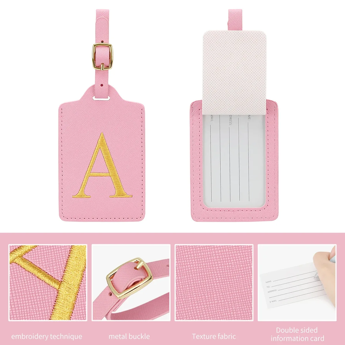étiquettes de bagages miyin 26 lettres en cuir pu pour valises, protection de la vie privée, accessoires de voyage essentiels, rose