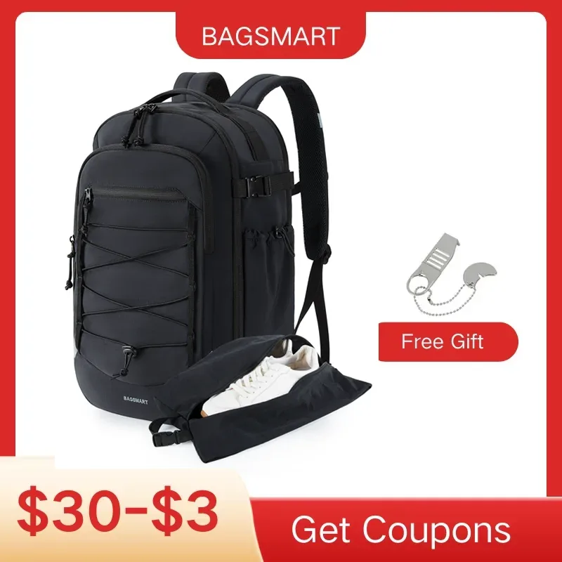 bagsmart-grand sac à dos de voyage antivol pour femme, décontracté, étanche, avec sac à chaussures, 17 pouces