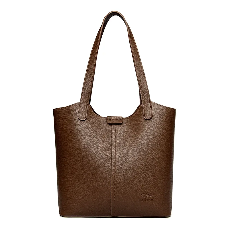 sac à bandoulière en cuir souple pour femmes, marque authentique, fourre-tout décontracté, couleur unie, sac à main design simple, sac de transport
