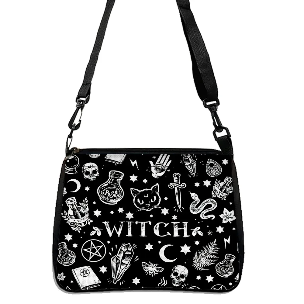 sac à bandoulière imprimé chat gothique, sac à bandoulière en tissu halloween, petit sac à main carré polyvalent, sac à main simple et élégant pour femmes