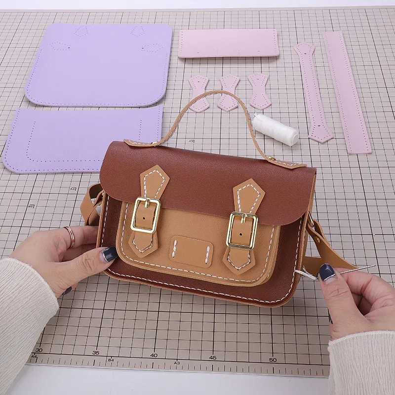 sac cambridge en cuir pu personnalisé, bricolage, couture à la main pour femmes, sac à bandoulière, kit semi-fini coloré