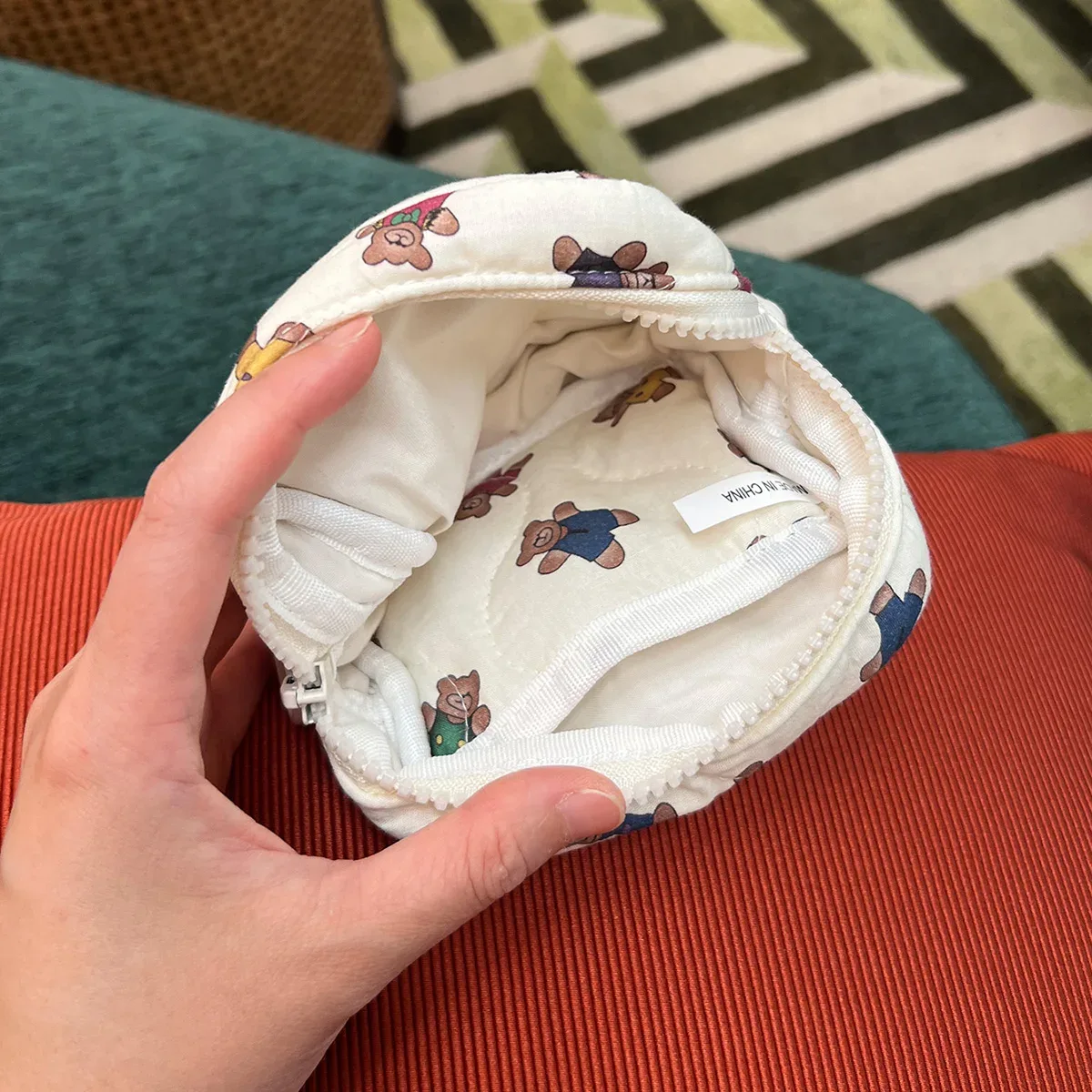 petit mini sac à cosmétiques imprimé dessin animé, parfum, bouche rouge, coussin d'air, produits de soins de la peau, sac de rangement pour serviettes de tante