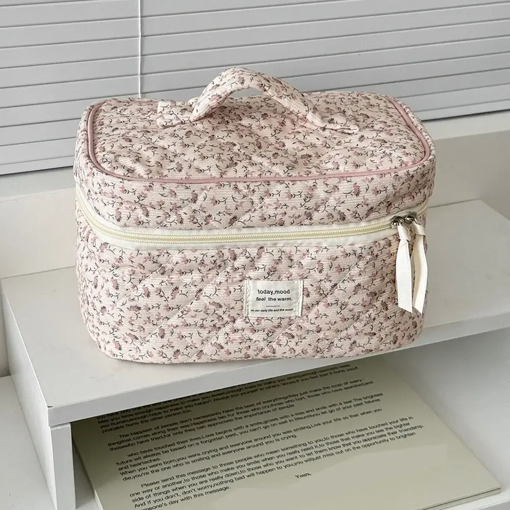 organisateur cosmétique esthétique en velours côtelé doux, pochette de soins de la peau à fermeture éclair de grande capacité, trousse de toilette pour cosmétiques
