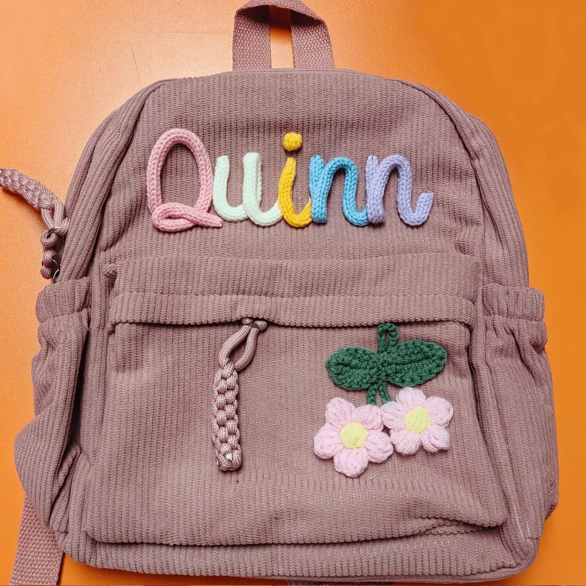 sacs à dos personnalisés en velours côtelé – sacs à dos brodés sur mesure, décorations florales/animalières, styles parent-enfant, sac pour sœur/frère