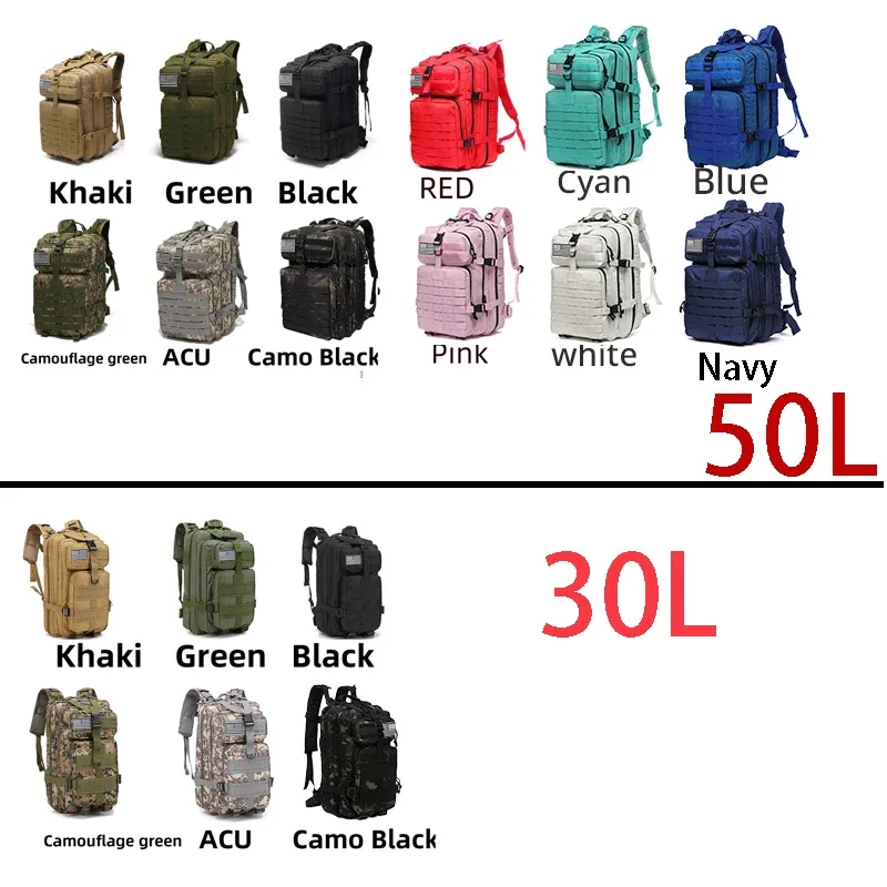 sac à dos tactique 30l/50l en nylon 1000d imperméable, pour trekking, pêche, chasse, camping, activités outdoor et randonnée