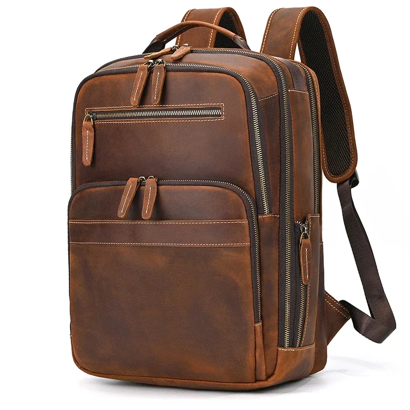 sac à dos rétro en cuir pour hommes d'affaires, sac pour ordinateur portable de 15 à 16 pouces, sac de jour de grande capacité, sac d'école de voyage