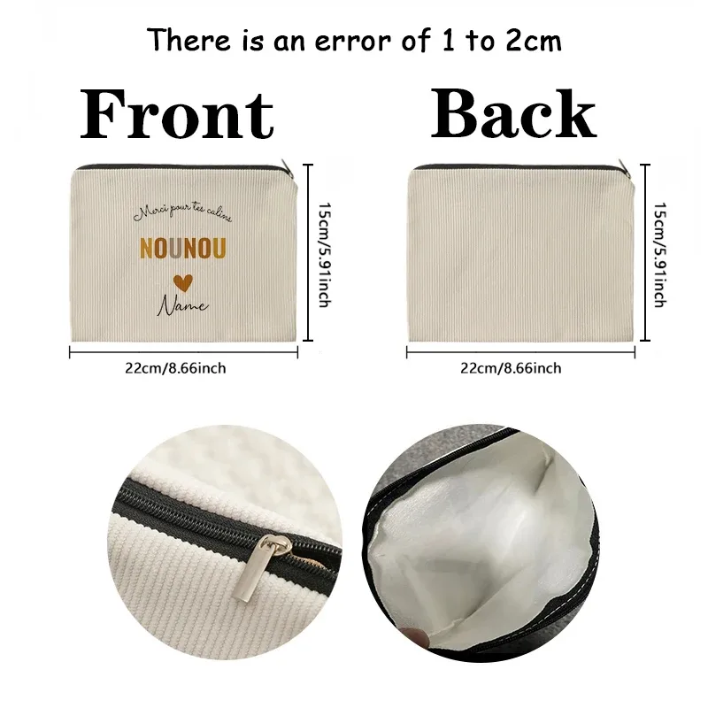 sac de maquillage personnalisé avec nom, lettres fleuries, motifs nounou, pochettes de toilette de voyage, nounou mère femmes, cadeau de remerciement de noël
