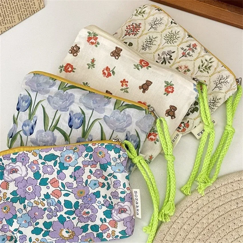 sac de rangement portable pour cosmétiques et petits objets, motif floral, pour femmes, pochette de voyage, organisateur de clés et bijoux, sac à main fourre-tout