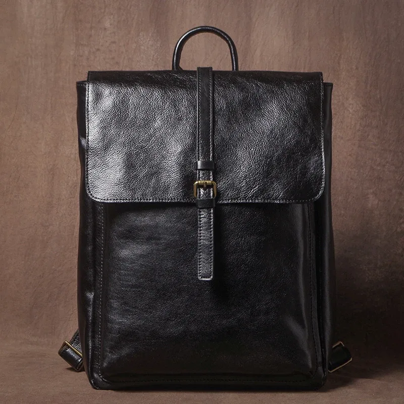 guro – sac à dos rétro en cuir véritable pour hommes et femmes, sac de voyage à rabat simple, en cuir de vache naturel, cartable de luxe, sacs à dos de banlieue quotidiens