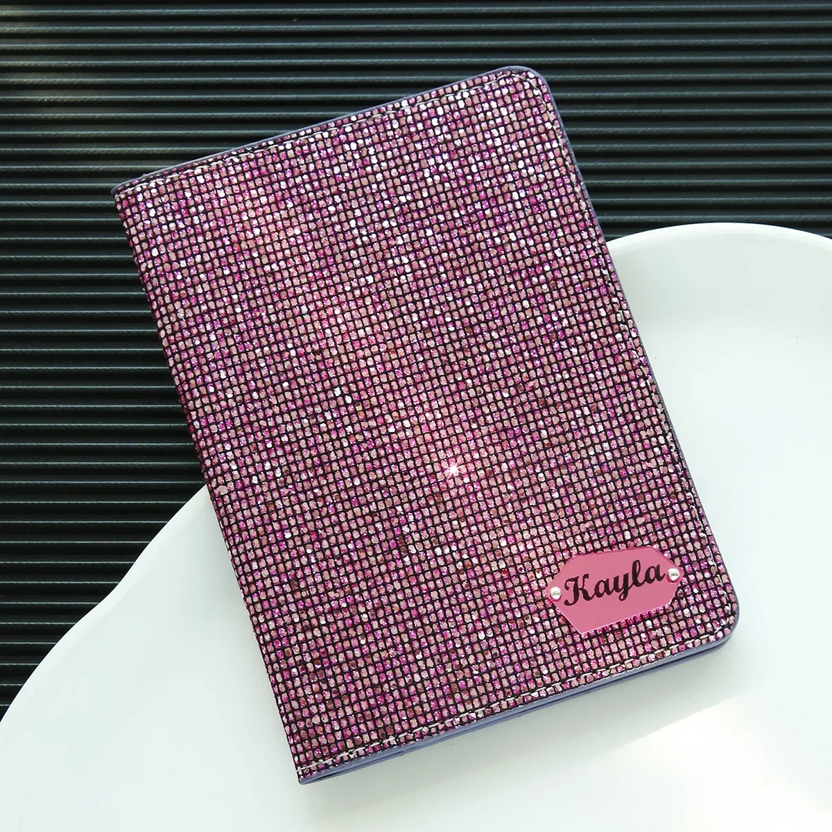 porte-passeport avec nom personnalisé, 1 pièce, avec boule disco, paillettes, porte-passeport unique personnalisé avec étiquette nominative miroir brillant