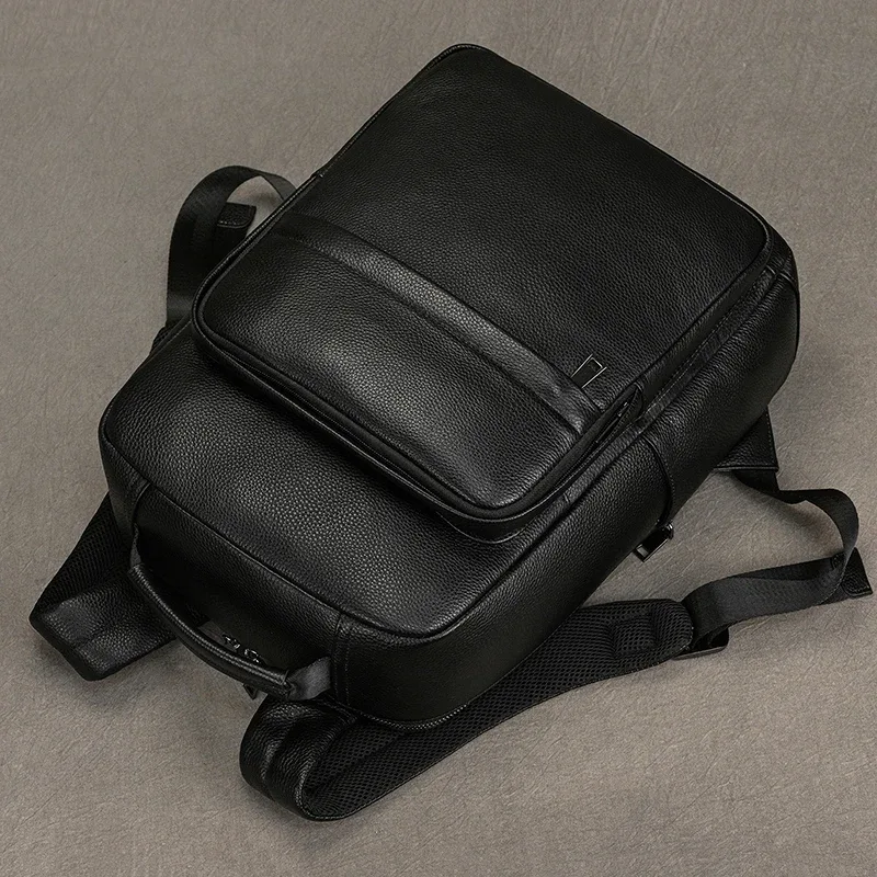 sac d'école en cuir véritable pour hommes femmes sac à dos en peau de vache noire 14 15 16 pouces sacs à dos pour ordinateur portable sac de voyage mâle femme nouveau design