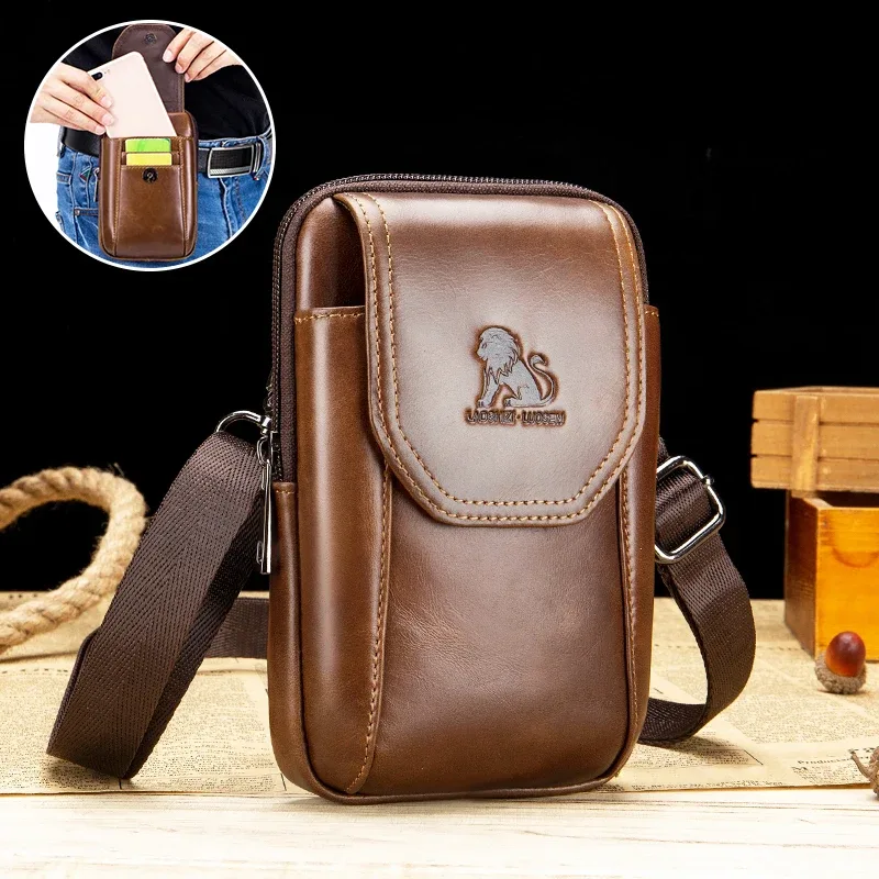 sac banane en cuir véritable authentique pour homme, style usé avec crochets, sacoche pour téléphone