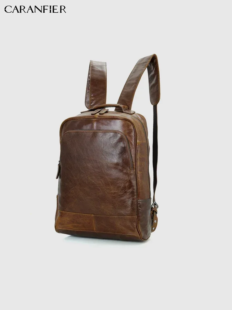 sac dos cuir véritable marron foncé poignées boucles métalliques pochette latérale bandoulière arquée fermeture éclair informatique voyage