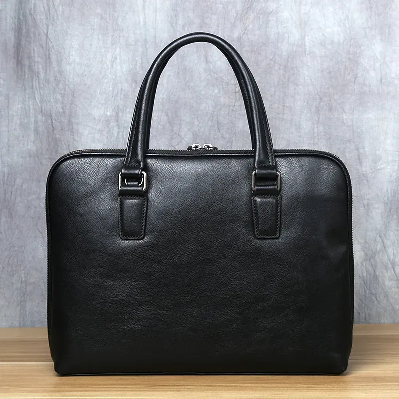 porte-documents vintage en cuir de vache pour hommes, sac à main décontracté, sacoche à bandoulière marron pour ordinateur portable de 14 pouces, nzpj