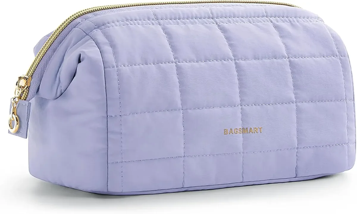 trousse de maquillage trousse de toilette de voyage sacs de maquillage rembourrés gonflés pochette large ouverte sac à main essentiels de voyage accessoires de toilette brosses