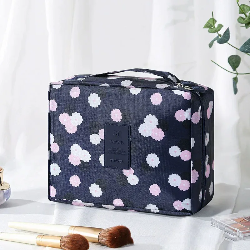 trousse de toilette de voyage à imprimé floral, organiseur de cosmétiques imperméable avec poignée pour femmes et filles