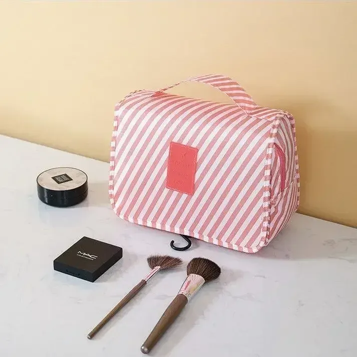 trousse toilette cosmétique rose léopard compartiments imperméable transparent grille velcro voyage maquillage organisateur rangement