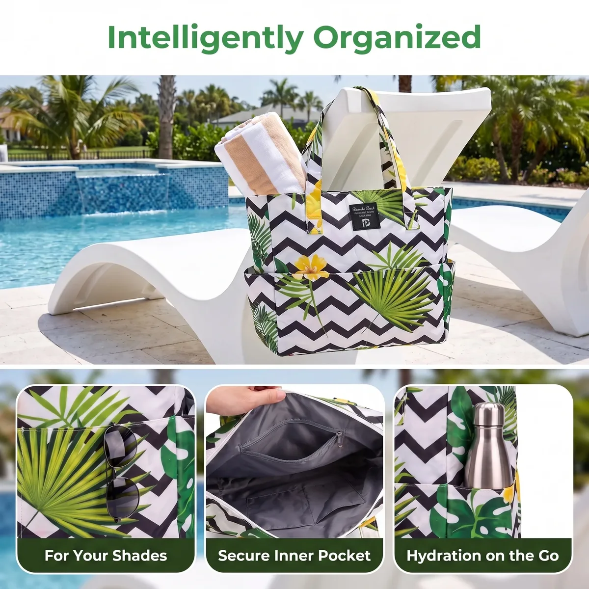 pomlelo best tropical wave print sac de plage grand format imperméable à plusieurs poches sac à bandoulière de voyage