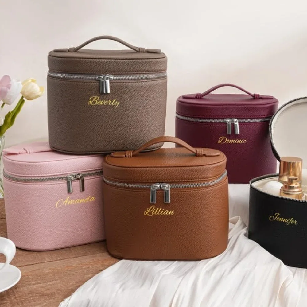 trousse de toilette de voyage personnalisée avec nom, sac de rangement portable en cuir pu avec compartiment de lavage séparé, idéal pour elle