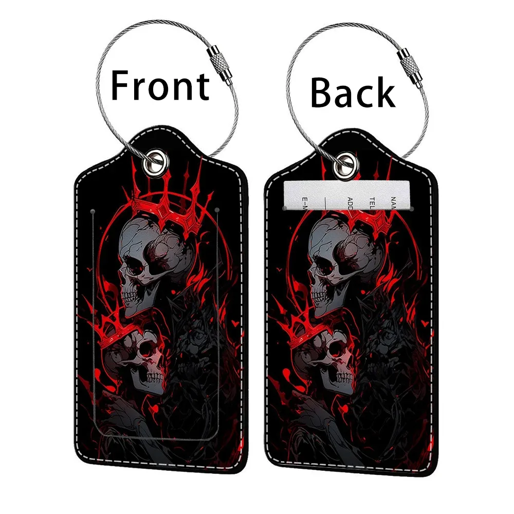 promotion étiquette de bagage en cuir à motif d'horreur, étiquette d'adresse pour valise, étiquette d'embarquement pour bagage, clip pour nom, identifiant et adresse
