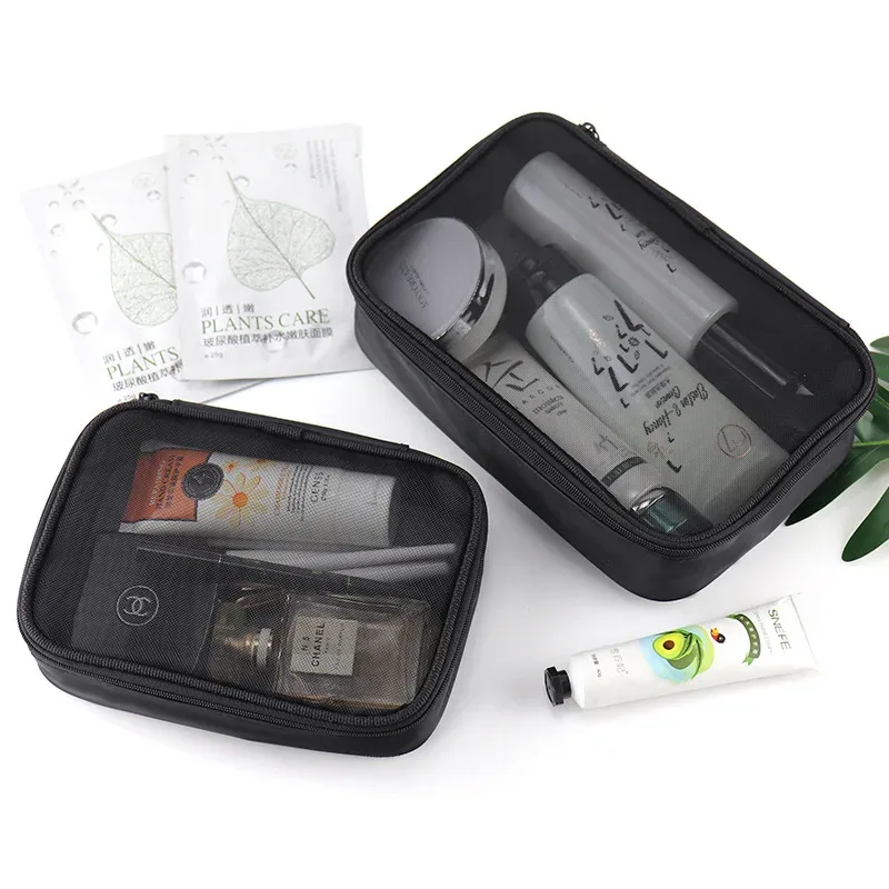 trousse polyester pvc translucide noir boîte fermeture éclair maquillage voyage cosmétique sacs rangement mini portatile