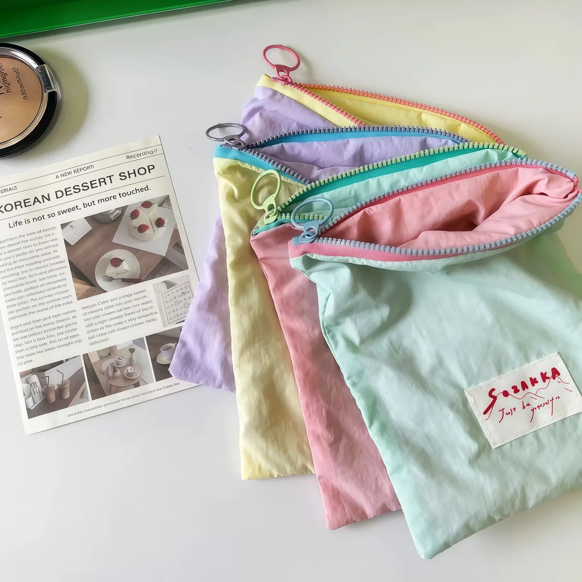 lot de 2 pochettes coréennes kawaii pour cosmétiques, rouge à lèvres, trousse de maquillage mignonne, porte-monnaie, étui à crayons, organiseur, sac de voyage, pochette pour femme