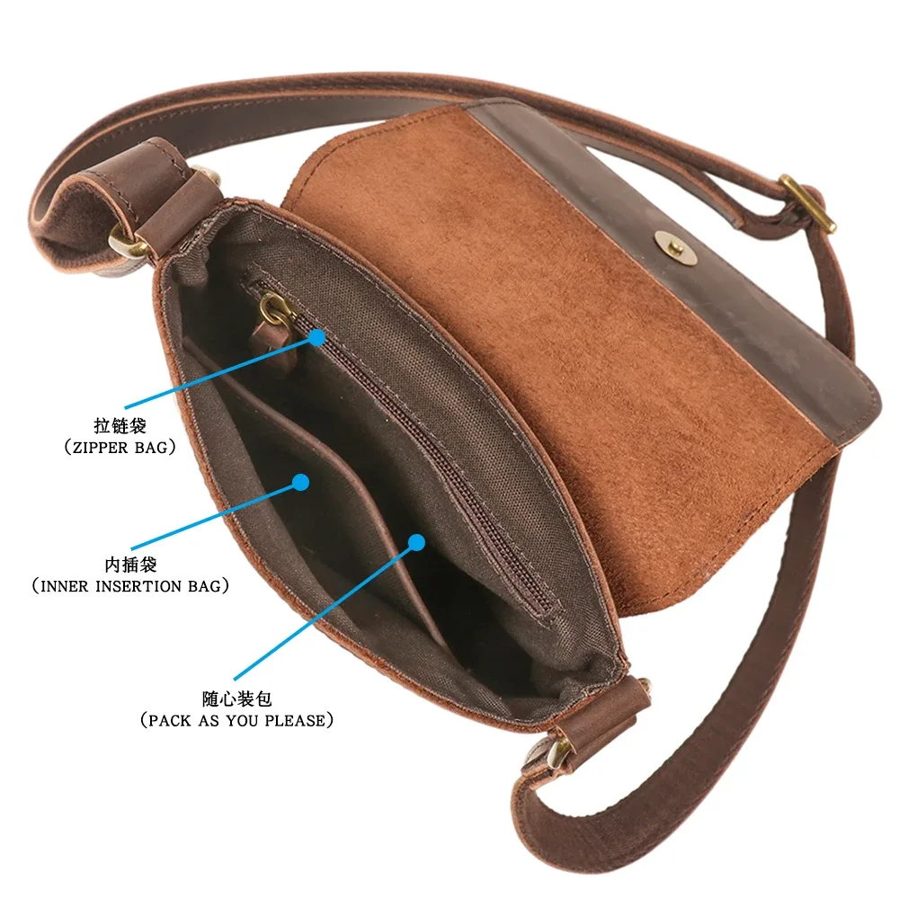 sac à bandoulière en cuir crazy horse, sac à bandoulière à capuche, style rétro décontracté pour les voyages quotidiens