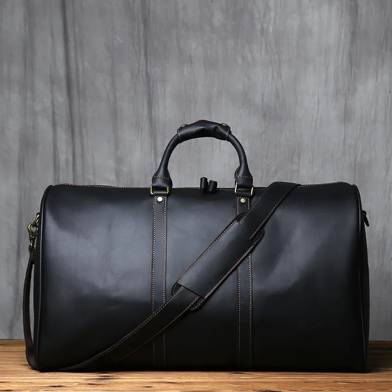 sac de voyage vintage en cuir véritable pour homme nzpj, grande capacité, sac à main en cuir crazy horse, sac à bandoulière en cuir de vache naturel