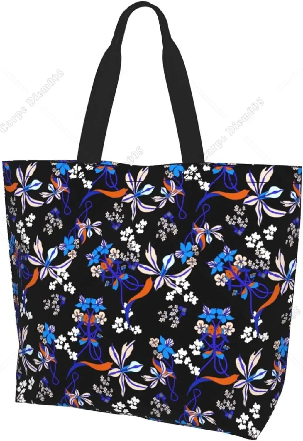 sac fourre-tout floral bleu vintage pour femme, grand sac réutilisable pour femme, sac initié à la mode, sac à main pour le bureau, le shopping, le voyage