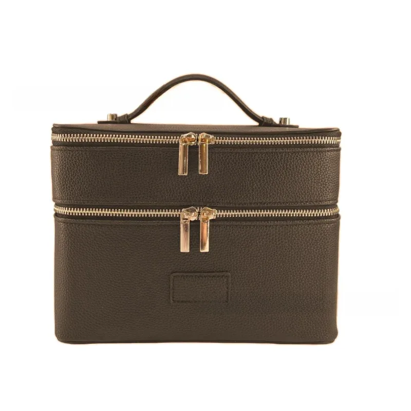 sac à main en cuir, style trousse de toilette, imperméable, grande capacité, sac de voyage pratique, sac de rangement pour maquillage, double couche, voyage décontracté