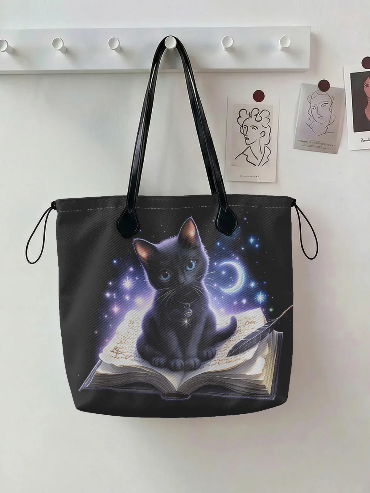 sac fourre-tout coloré à imprimé chat pour femme, grande capacité, avec poignée en cuir, sac de shopping décontracté, sac à bandoulière