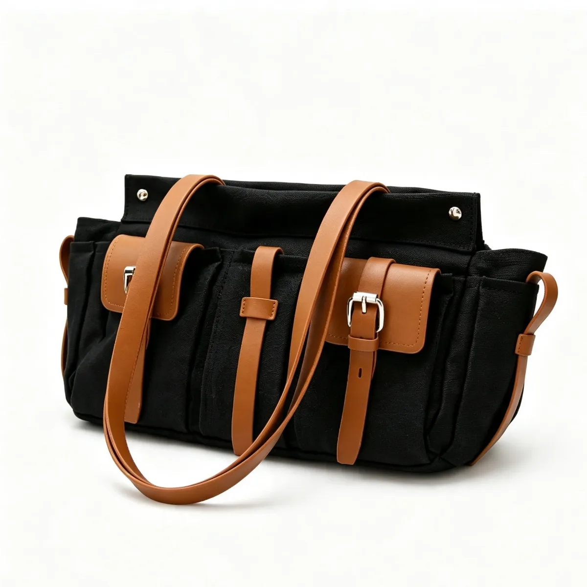 sac fourre-tout de luxe en toile et cuir multi-poches, sac à bandoulière vintage pour femme avec fermeture éclair, sac à main style motard, léger