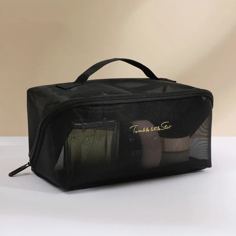 sac de rangement de maquillage en maille transparente, vente en gros, pochette de toilette de maquillage de voyage, sac de toilette, fourre-tout organisateur de cosmétiques, sacs à fermeture éclair