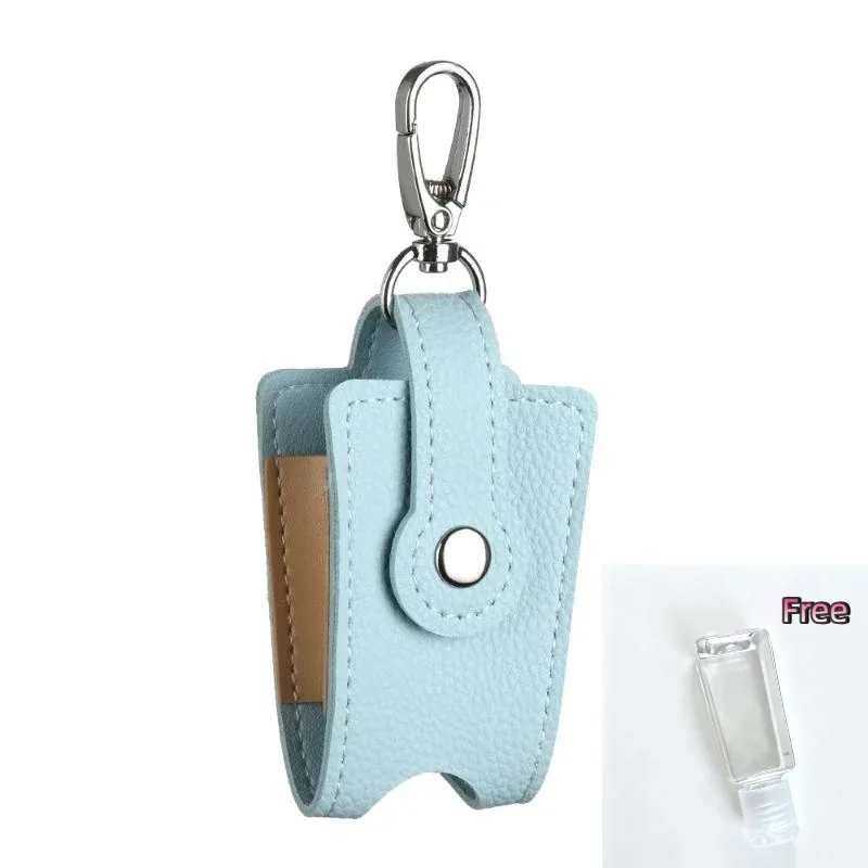 porte-désinfectant pour les mains en cuir pu avec porte-clés en métal, flacon vide rechargeable, s'adapte à la pochette, au sac à dos, aux clés
