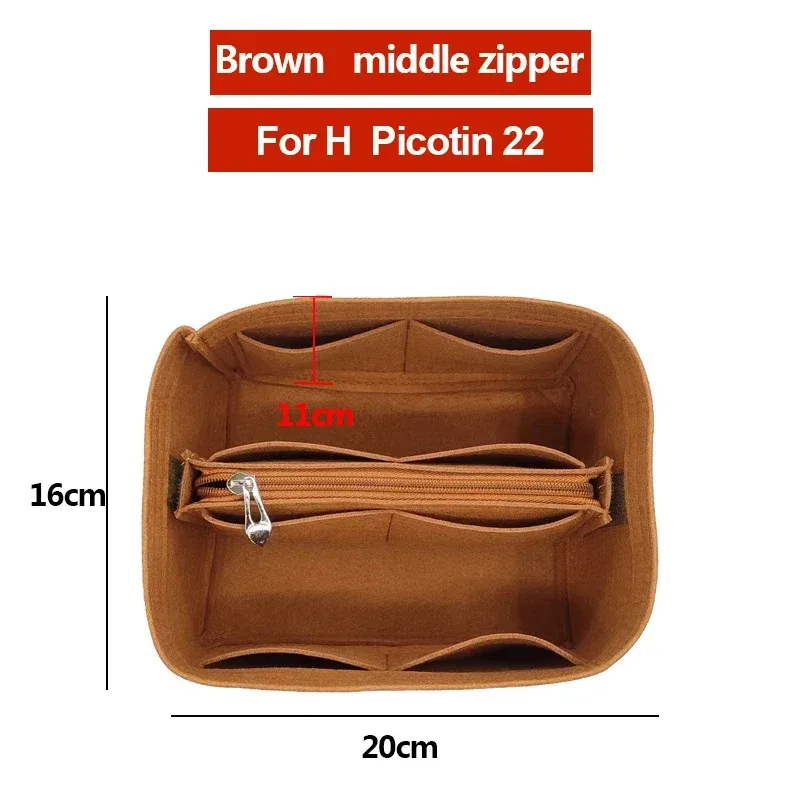 organisateur insérer sac de rangement intérieur feutre sac à main shaper stockage cosmétique insérer sac à main avec fermeture éclair adapté pour h picotin 18 22