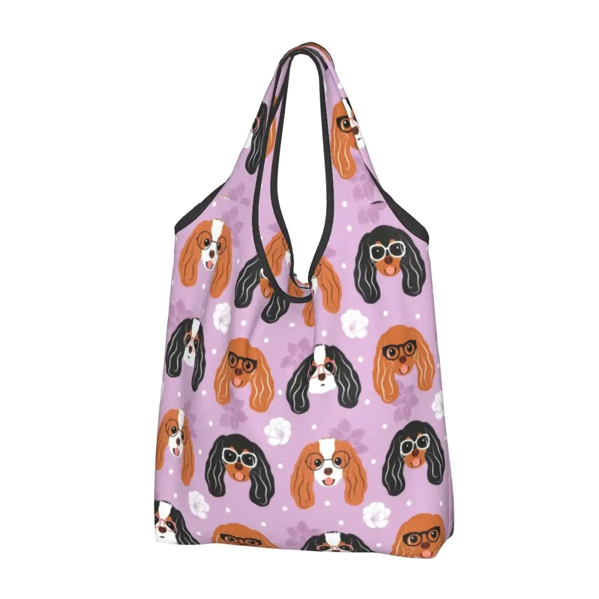 cavalier king charles épagneul groupe familial épicerie sac fourre-tout kawaii chien épaule shopper sacs grande capacité sacs à main