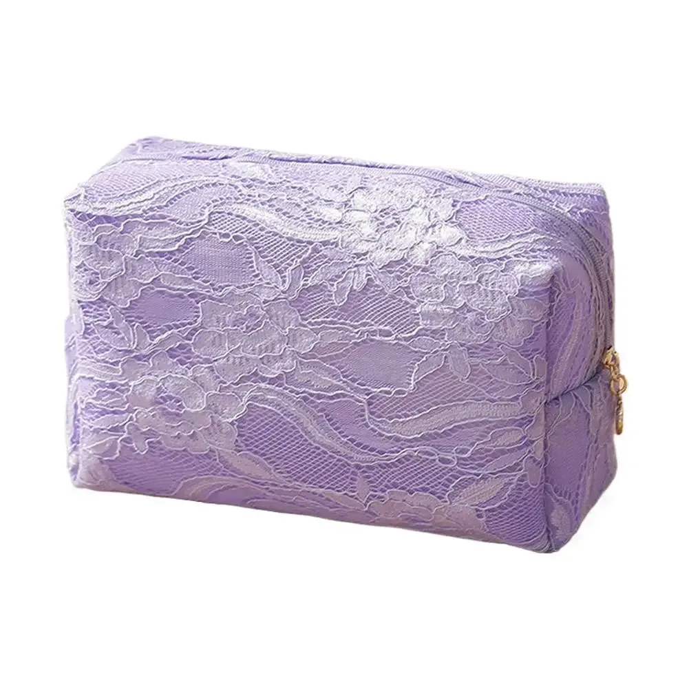 trousse de maquillage en dentelle florale grande capacité, pochette cosmétique imperméable, sac de voyage pour articles de toilette et rangement