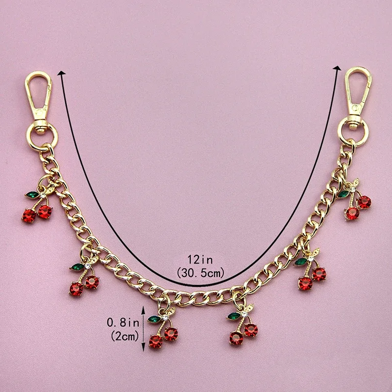 chaîne de suspension pour sac en alliage de zinc diy avec pendentif cerise, chaîne de transport détachable pour sac à bandoulière, chaîne d'extension pour sac à main pour femme