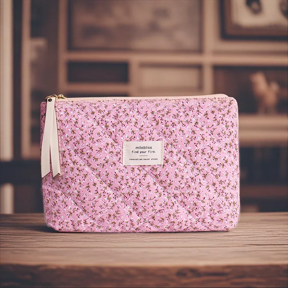 sac de rangement de cosmétiques matelassé imprimé floral pour femmes, organisateur de voyage, pochette de maquillage, fourre-tout carré pour dames, sac à main à fermeture éclair