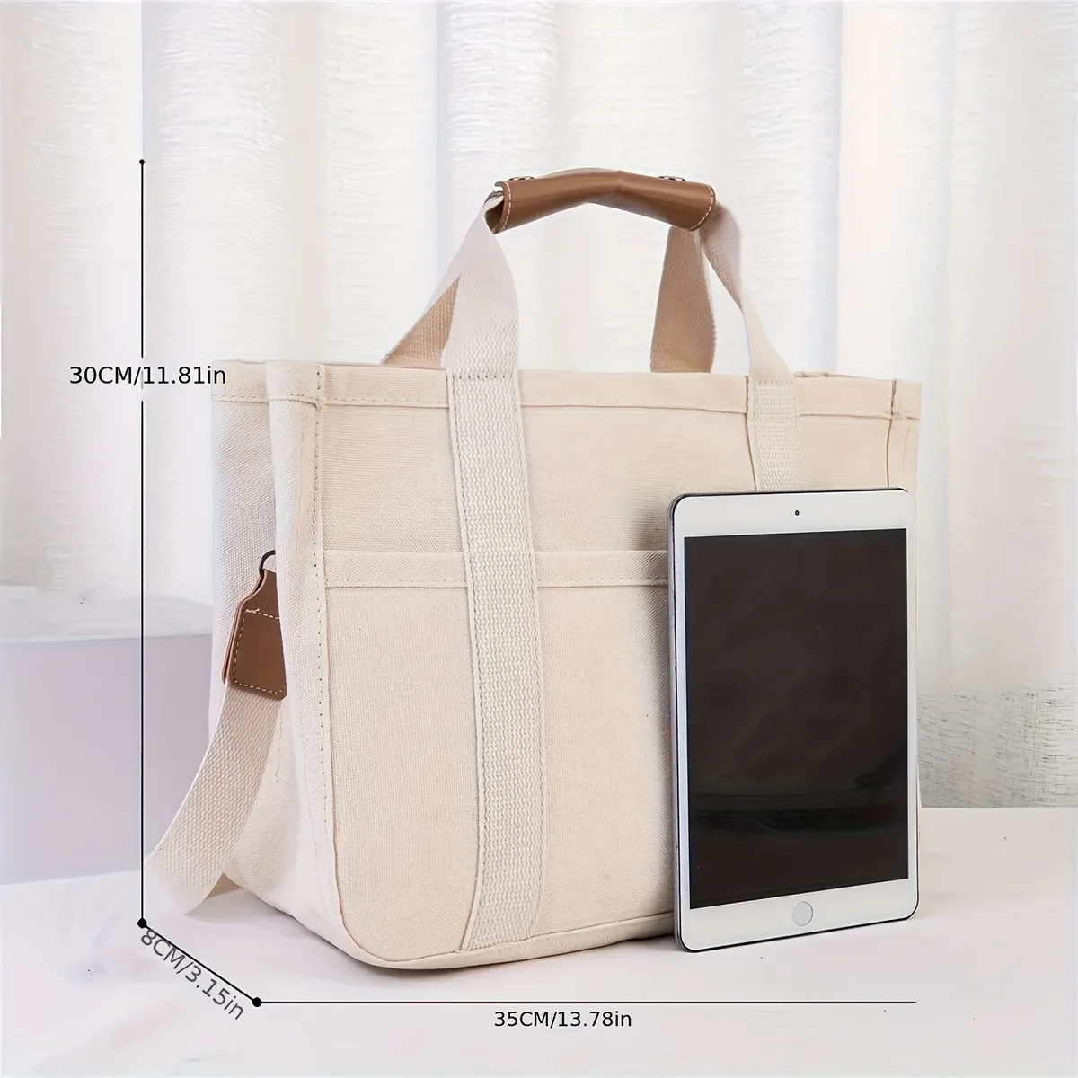 sac à bandoulière multi-poches de grande capacité avec compartiments, design de sac fourre-tout multifonctionnel, poignée robuste, beige